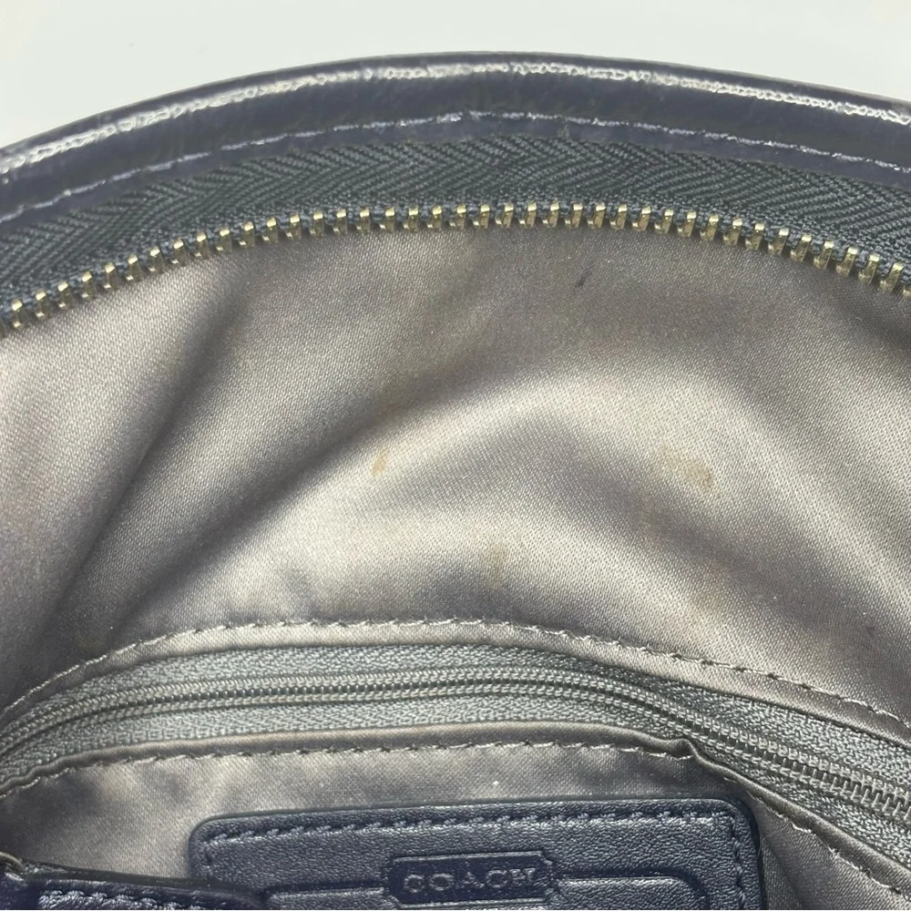 Coach Shoulder Bag Purse Moto Optic Metallic Chain Navy Blue Signature Jaquard